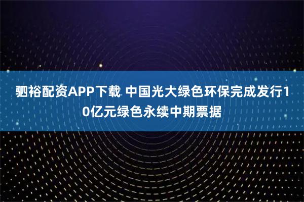 驷裕配资APP下载 中国光大绿色环保完成发行10亿元绿色永续中期票据