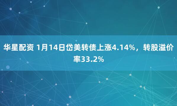 华星配资 1月14日岱美转债上涨4.14%，转股溢价率33.2%